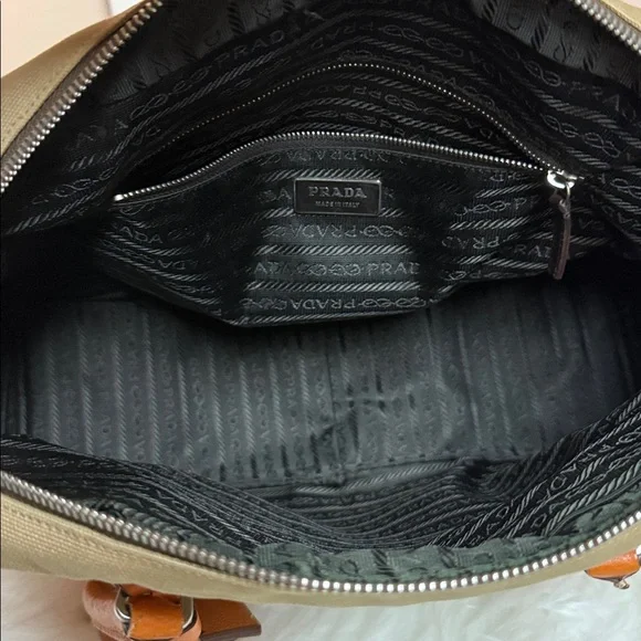 Prada Canapa + Cinghi Orange Leather Handbag/Tote travel - Picture 8 of 11